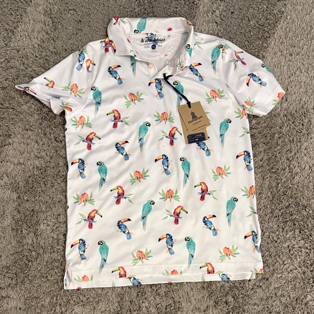 Boys White Tropical Bird Print Shirt